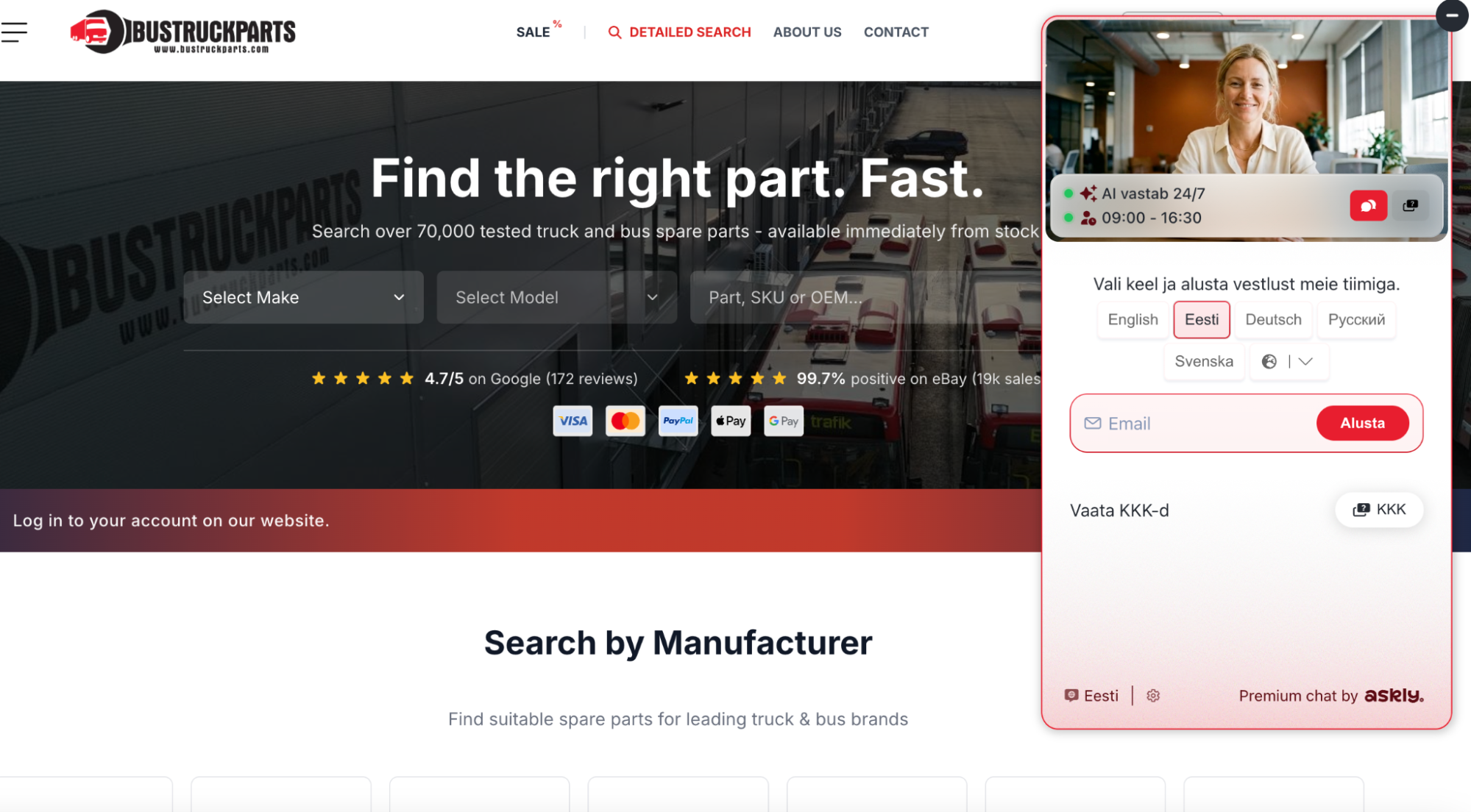 BusTruckParts teenindab kliente 100+ riigist läbi Askly